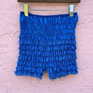 Deep Ocean Blue Pinup Ruffled Lace Pantaloons Bloomers Petticoat Shorts
